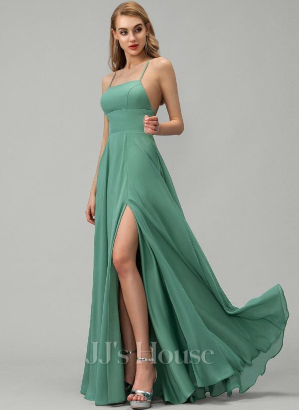 Formal & Evening | A-line Square Floor-Length Chiffon Evening Dress As Picture – Womens