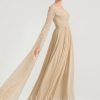 Formal & Evening | A-line Square Floor-Length Chiffon Lace Evening Dress With Beading Pleated Champagne – Womens