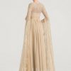 Formal & Evening | A-line Square Floor-Length Chiffon Lace Evening Dress With Beading Pleated Champagne – Womens