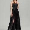 Formal & Evening | A-line Square Floor-Length Satin Evening Dress Black – Womens