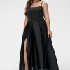 Formal & Evening | A-line Square Floor-Length Satin Evening Dress Black – Womens