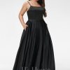 Formal & Evening | A-line Square Floor-Length Satin Evening Dress Black – Womens