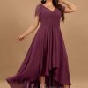 Formal & Evening | A-line V-Neck Asymmetrical Chiffon Lace Evening Dress With Pleated Mulberry – Womens