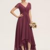 Formal & Evening | A-line V-Neck Asymmetrical Chiffon Lace Evening Dress With Pleated Mulberry – Womens