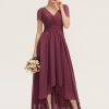 Formal & Evening | A-line V-Neck Asymmetrical Chiffon Lace Evening Dress With Pleated Mulberry – Womens