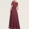 Formal & Evening | A-line V-Neck Asymmetrical Chiffon Lace Evening Dress With Pleated Mulberry – Womens