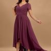 Formal & Evening | A-line V-Neck Asymmetrical Chiffon Lace Evening Dress With Pleated Mulberry – Womens