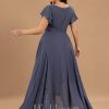 Formal & Evening | A-line V-Neck Asymmetrical Lace Chiffon Evening Dress With Pleated Stormy – Womens