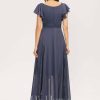 Formal & Evening | A-line V-Neck Asymmetrical Lace Chiffon Evening Dress With Pleated Stormy – Womens