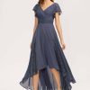 Formal & Evening | A-line V-Neck Asymmetrical Lace Chiffon Evening Dress With Pleated Stormy – Womens