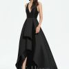 Formal & Evening | A-line V-Neck Asymmetrical Satin Evening Dress Black – Womens