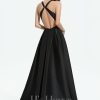 Formal & Evening | A-line V-Neck Asymmetrical Satin Evening Dress Black – Womens