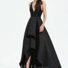 Formal & Evening | A-line V-Neck Asymmetrical Satin Evening Dress Black – Womens