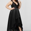 Formal & Evening | A-line V-Neck Asymmetrical Satin Evening Dress Black – Womens