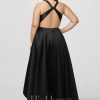 Formal & Evening | A-line V-Neck Asymmetrical Satin Evening Dress Black – Womens