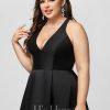 Formal & Evening | A-line V-Neck Asymmetrical Satin Evening Dress Black – Womens