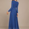 Formal & Evening | A-line V-Neck Floor-Length Chiffon Evening Dress Navy Blue – Womens