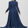 Formal & Evening | A-line V-Neck Floor-Length Chiffon Evening Dress Navy Blue – Womens