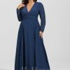 Formal & Evening | A-line V-Neck Floor-Length Chiffon Evening Dress Navy Blue – Womens