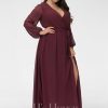 Formal & Evening | A-line V-Neck Floor-Length Chiffon Evening Dress With Bow Pleated Cabernet – Womens