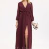 Formal & Evening | A-line V-Neck Floor-Length Chiffon Evening Dress With Bow Pleated Cabernet – Womens