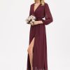 Formal & Evening | A-line V-Neck Floor-Length Chiffon Evening Dress With Bow Pleated Cabernet – Womens