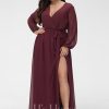 Formal & Evening | A-line V-Neck Floor-Length Chiffon Evening Dress With Bow Pleated Cabernet – Womens