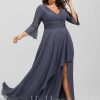 Formal & Evening | A-line V-Neck Floor-Length Chiffon Evening Dress With Cascading Ruffles Stormy – Womens