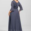 Formal & Evening | A-line V-Neck Floor-Length Chiffon Evening Dress With Cascading Ruffles Stormy – Womens