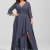 Formal & Evening | A-line V-Neck Floor-Length Chiffon Evening Dress With Cascading Ruffles Stormy – Womens