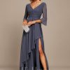 Formal & Evening | A-line V-Neck Floor-Length Chiffon Evening Dress With Cascading Ruffles Stormy – Womens