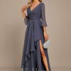 Formal & Evening | A-line V-Neck Floor-Length Chiffon Evening Dress With Cascading Ruffles Stormy – Womens