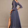 Formal & Evening | A-line V-Neck Floor-Length Chiffon Evening Dress With Cascading Ruffles Stormy – Womens