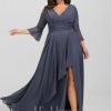 Formal & Evening | A-line V-Neck Floor-Length Chiffon Evening Dress With Cascading Ruffles Stormy – Womens