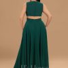 Formal & Evening | A-line V-Neck Floor-Length Chiffon Evening Dress With Pleated Dark Green – Womens