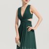 Formal & Evening | A-line V-Neck Floor-Length Chiffon Evening Dress With Pleated Dark Green – Womens