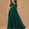 Formal & Evening | A-line V-Neck Floor-Length Chiffon Evening Dress With Pleated Dark Green – Womens