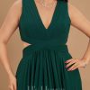 Formal & Evening | A-line V-Neck Floor-Length Chiffon Evening Dress With Pleated Dark Green – Womens