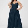 Formal & Evening | A-line V-Neck Floor-Length Chiffon Evening Dress With Pleated Dark Navy – Womens