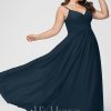 Formal & Evening | A-line V-Neck Floor-Length Chiffon Evening Dress With Pleated Dark Navy – Womens