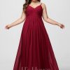 Formal & Evening | A-line V-Neck Floor-Length Chiffon Evening Dress With Pleated Dark Navy – Womens