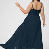 Formal & Evening | A-line V-Neck Floor-Length Chiffon Evening Dress With Pleated Dark Navy – Womens