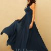 Formal & Evening | A-line V-Neck Floor-Length Chiffon Evening Dress With Pleated Dark Navy – Womens