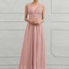 Formal & Evening | A-line V-Neck Floor-Length Chiffon Evening Dress With Pleated Dusty Rose – Womens