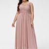 Formal & Evening | A-line V-Neck Floor-Length Chiffon Evening Dress With Pleated Dusty Rose – Womens