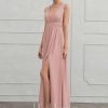 Formal & Evening | A-line V-Neck Floor-Length Chiffon Evening Dress With Pleated Dusty Rose – Womens