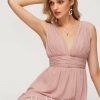 Formal & Evening | A-line V-Neck Floor-Length Chiffon Evening Dress With Pleated Dusty Rose – Womens