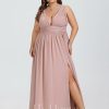 Formal & Evening | A-line V-Neck Floor-Length Chiffon Evening Dress With Pleated Dusty Rose – Womens