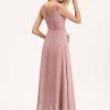 Formal & Evening | A-line V-Neck Floor-Length Chiffon Evening Dress With Pleated Dusty Rose – Womens