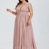 Formal & Evening | A-line V-Neck Floor-Length Chiffon Evening Dress With Pleated Dusty Rose – Womens